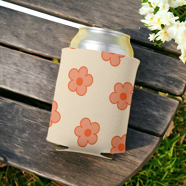 Peach Orange Floral Tropical Spring Summer Can Cooler (Creator Uploaded)