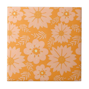 Peach Orange Floral Vintage Botanical Backsplash Ceramic Tile
