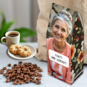 Peach orange flowers pattern 80 Birthday photo Roasted Coffee