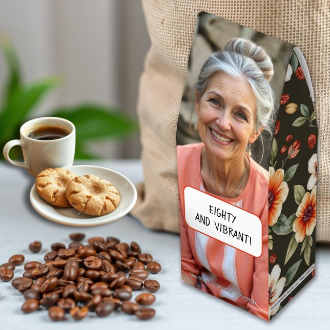 Peach orange flowers pattern 80 Birthday photo Roasted Coffee (Creator Uploaded)