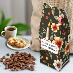 Peach orange flowers pattern 80 Birthday quote Roasted Coffee