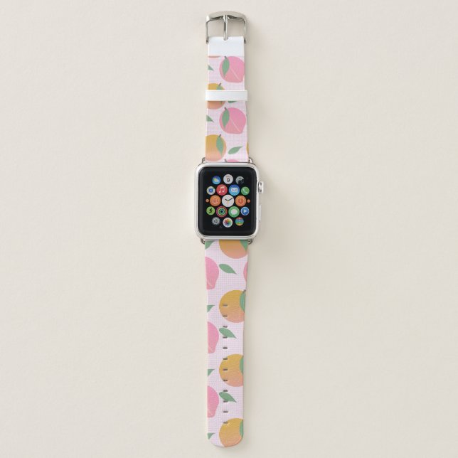 Peach Orange Fruit Pattern Pink Apple Watch Band (Front)