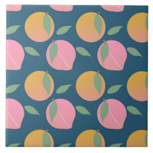 Peach Orange Fruit Pattern Pink Ceramic Tile