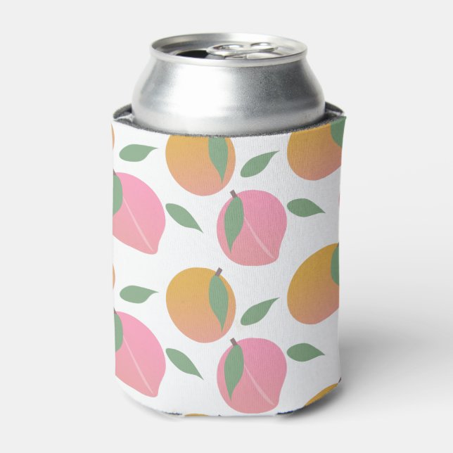Peach Orange Fruit Pattern White Can Cooler (Can Front)