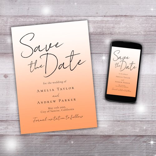 Peach Orange Fuzz Elegant Minimal Script Wedding Save The Date