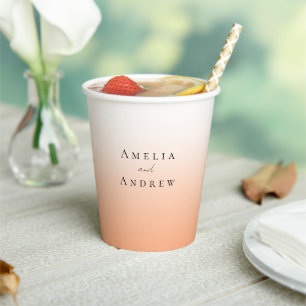 Peach Orange Fuzz Elegant Modern Wedding Paper Cups