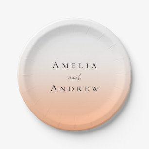 Peach Orange Fuzz Elegant Modern Wedding Paper Plates