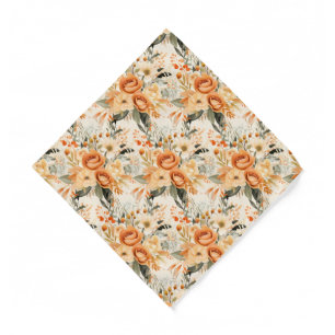 Peach Orange Gold Flowers Floral Pocket Square Bandana