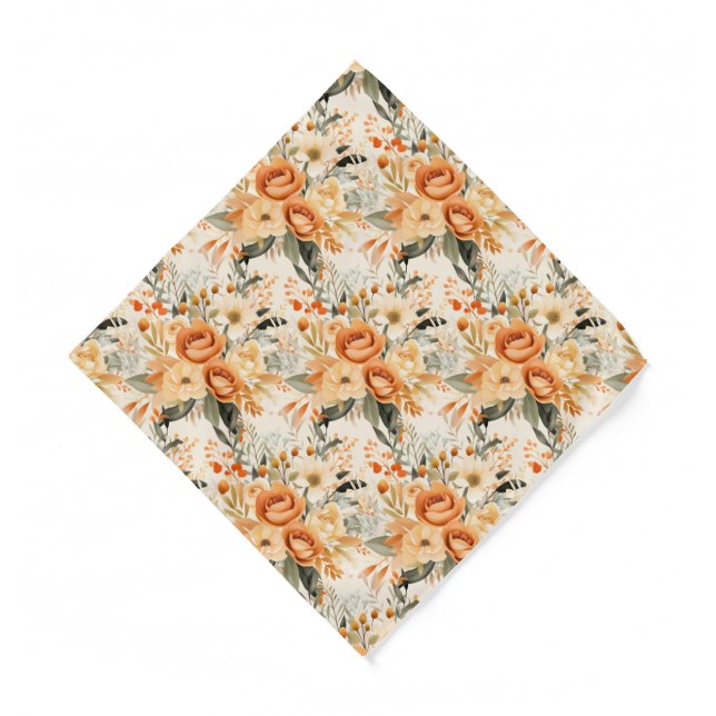 Peach Orange Gold Flowers Floral Pocket Square Bandana (Front)