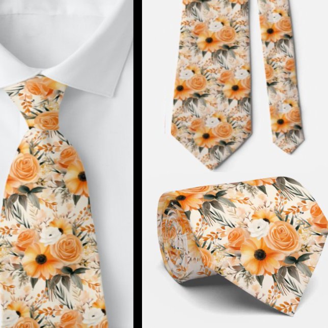 Peach Orange Gold Roses Flowers Floral Neck Tie (Creator Uploaded)