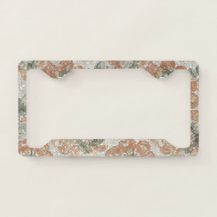 Peach Orange Green Seventies Flowers Sparkle License Plate Frame