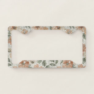 Peach Orange Green Seventies Vibe Flowers Sparkle License Plate Frame