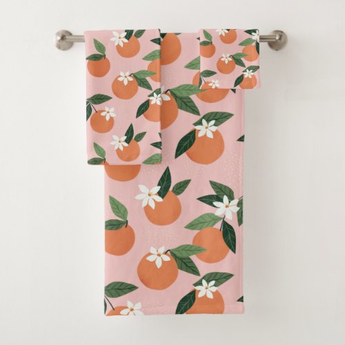 Peach Orange Juice Pattern Bath Towel Set