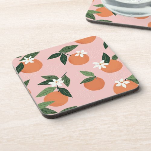 Peach Orange Juice Pattern Beverage Coaster