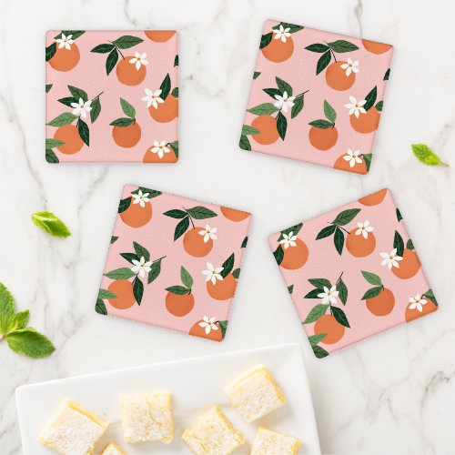 Peach Orange Juice Pattern Coaster Set