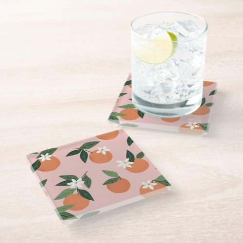 Peach Orange Juice Pattern Glass Coaster
