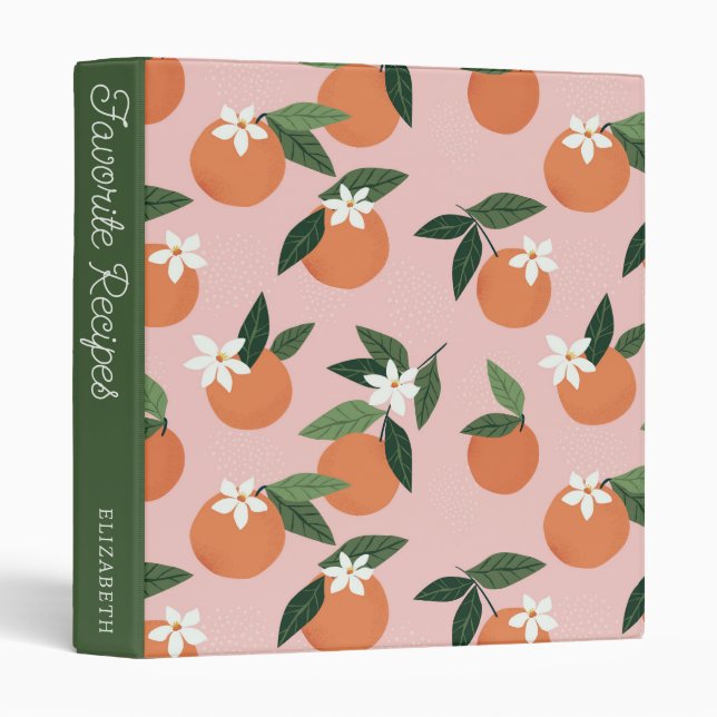 Peach Orange Juice Pattern | Recipe Book 3 Ring Binder (Front/Spine)