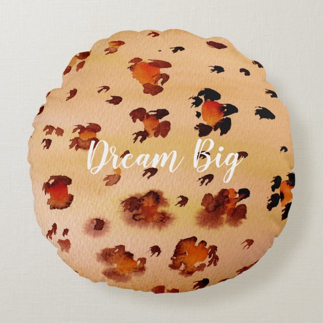 Peach Orange Leopard Print Watercolor Round Pillow (Front)