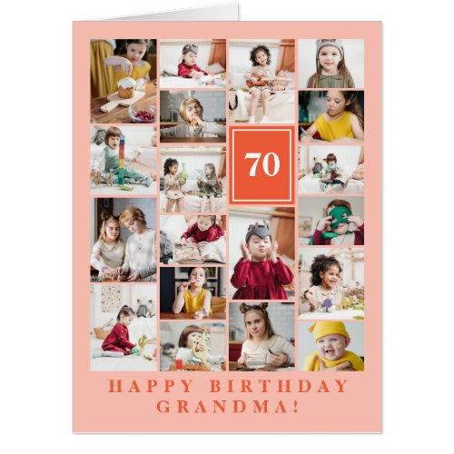 Peach Orange Photo Collage Happy Birthday Grandma Card