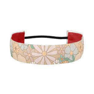 Peach Orange Pink Gray Floral Athletic Headband