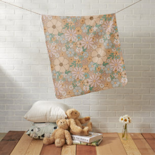 Peach Orange Pink Gray Floral Baby Blanket