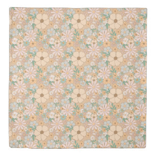 Peach Orange Pink Gray Floral Duvet Cover