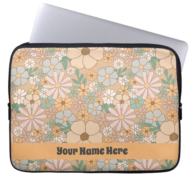 Peach Orange Pink Gray Floral Laptop Sleeve (Front)