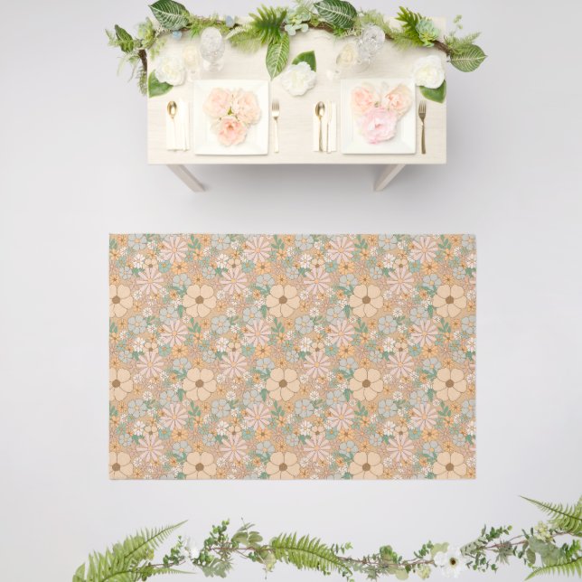 Peach Orange Pink Gray Floral, Outdoor Rug (Insitu (Wedding 2))