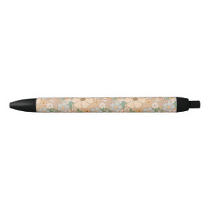 Peach Orange Pink Gray Floral Pen
