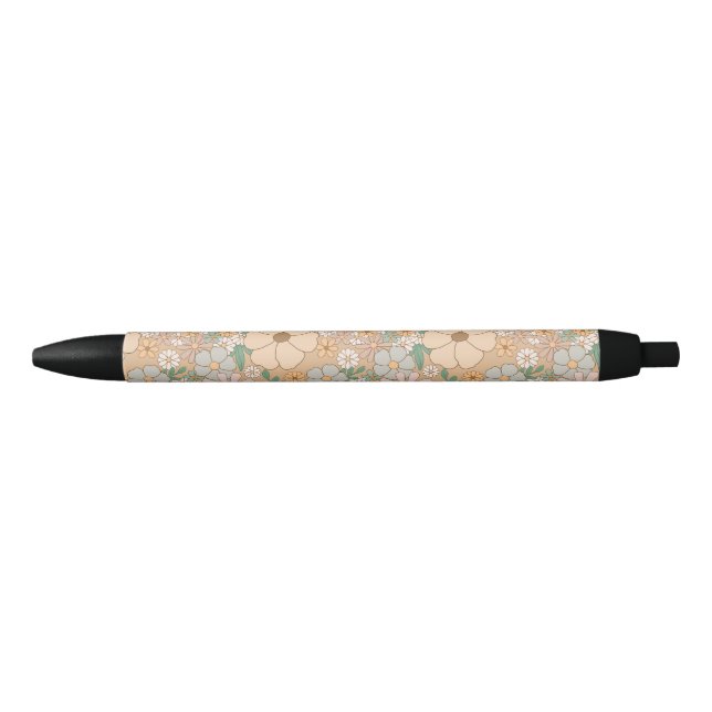 Peach Orange Pink Gray Floral Pen (Front)