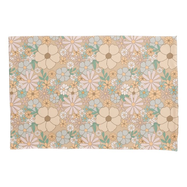 Peach Orange Pink Gray Floral Pillow Case (Front)