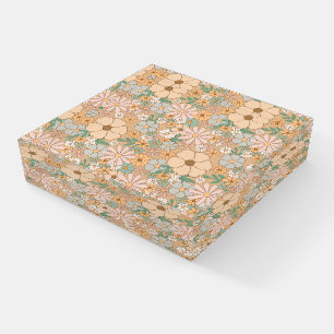 Peach Orange Pink Gray Floral, Plastic Paperweight