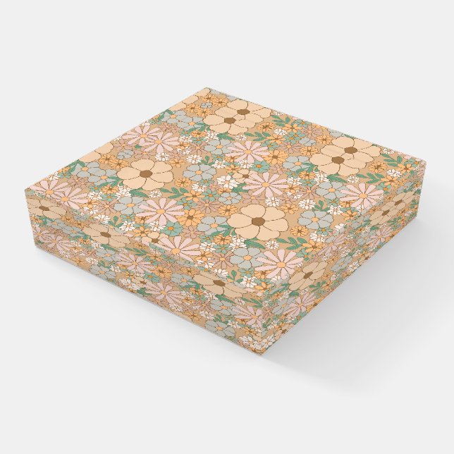 Peach Orange Pink Gray Floral, Plastic  Paperweight (Angled)