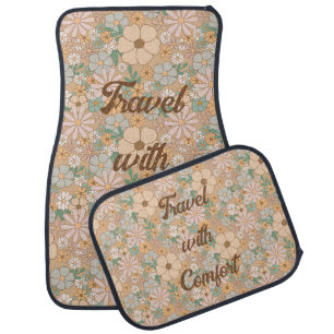 Peach Orange Pink Gray Floral, Set Car Floor Mat