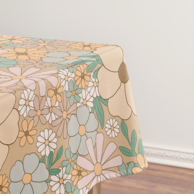 Peach Orange Pink Gray Floral Tablecloth (In Situ)