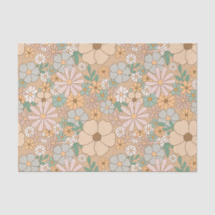 Peach Orange Pink Gray Floral Tissue Paper