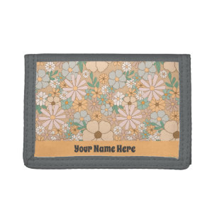 Peach Orange Pink Gray Floral Tri-fold Wallet
