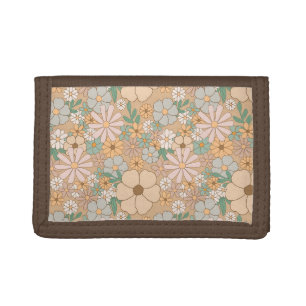 Peach Orange Pink Gray Floral Trifold Wallet