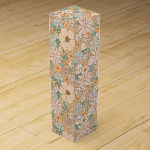 Peach Orange, Pink Gray, Floral Wine Box