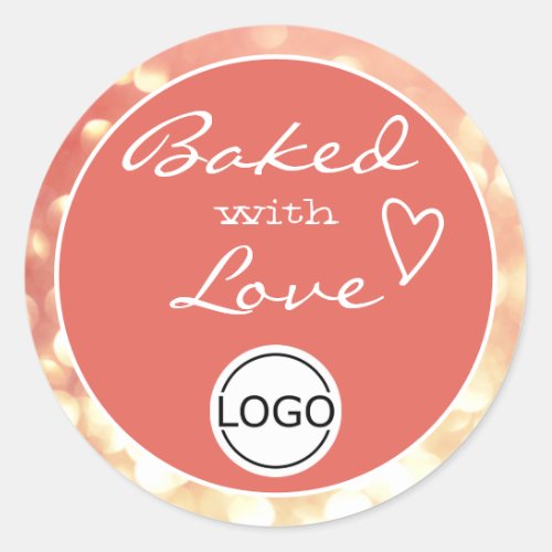Peach Orange Pink Orbs Frame Baked with Love Logo Classic Round Sticker