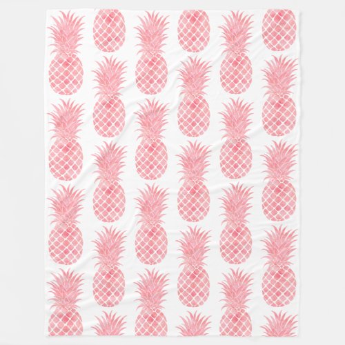 Peach Orange Pink Watercolor Tropical Pineapple Fleece Blanket