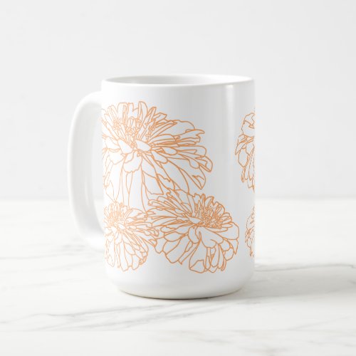 Peach orange pretty white floral petal pattern coffee mug