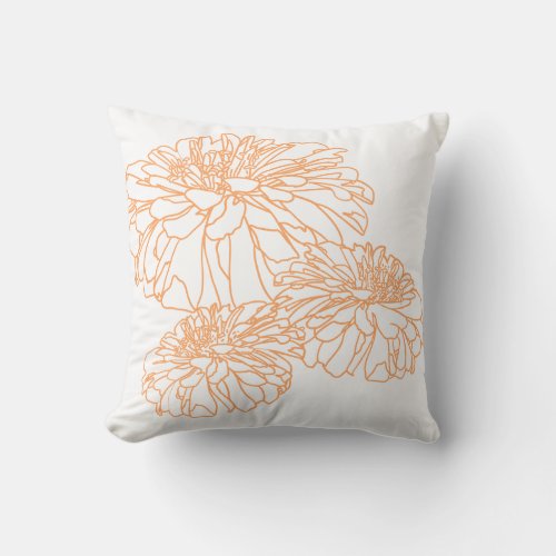 Peach orange pretty white floral petal  throw pillow