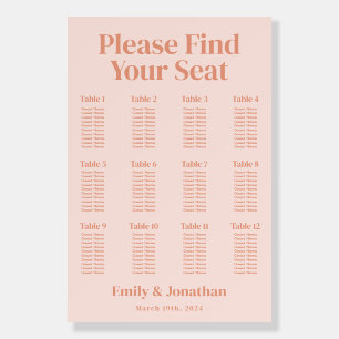 Peach Orange Retro Boho Wedding Seating Chart Foam Board