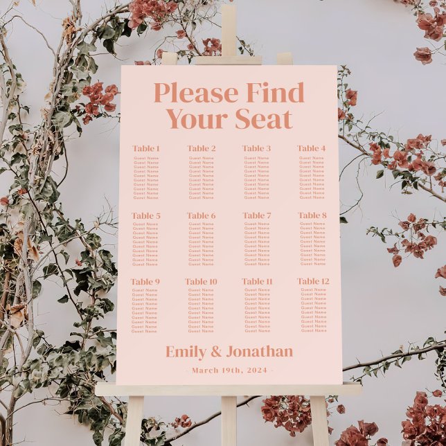 Peach Orange Retro Boho Wedding Seating Chart Foam Board (Creator Uploaded)