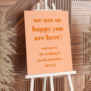Peach Orange Retro Custom Wedding Welcome Sign