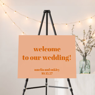Peach Orange Retro Custom Wedding Welcome Sign