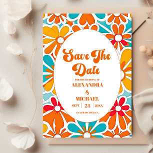 Peach Orange Retro Wave Groovy 70s Wedding Save The Date