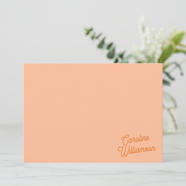 Peach Orange Script Personalized Stationery  Note Card (Standing Front)