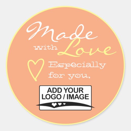 Peach Orange Simple Made with Love Logo Template  Classic Round Sticker